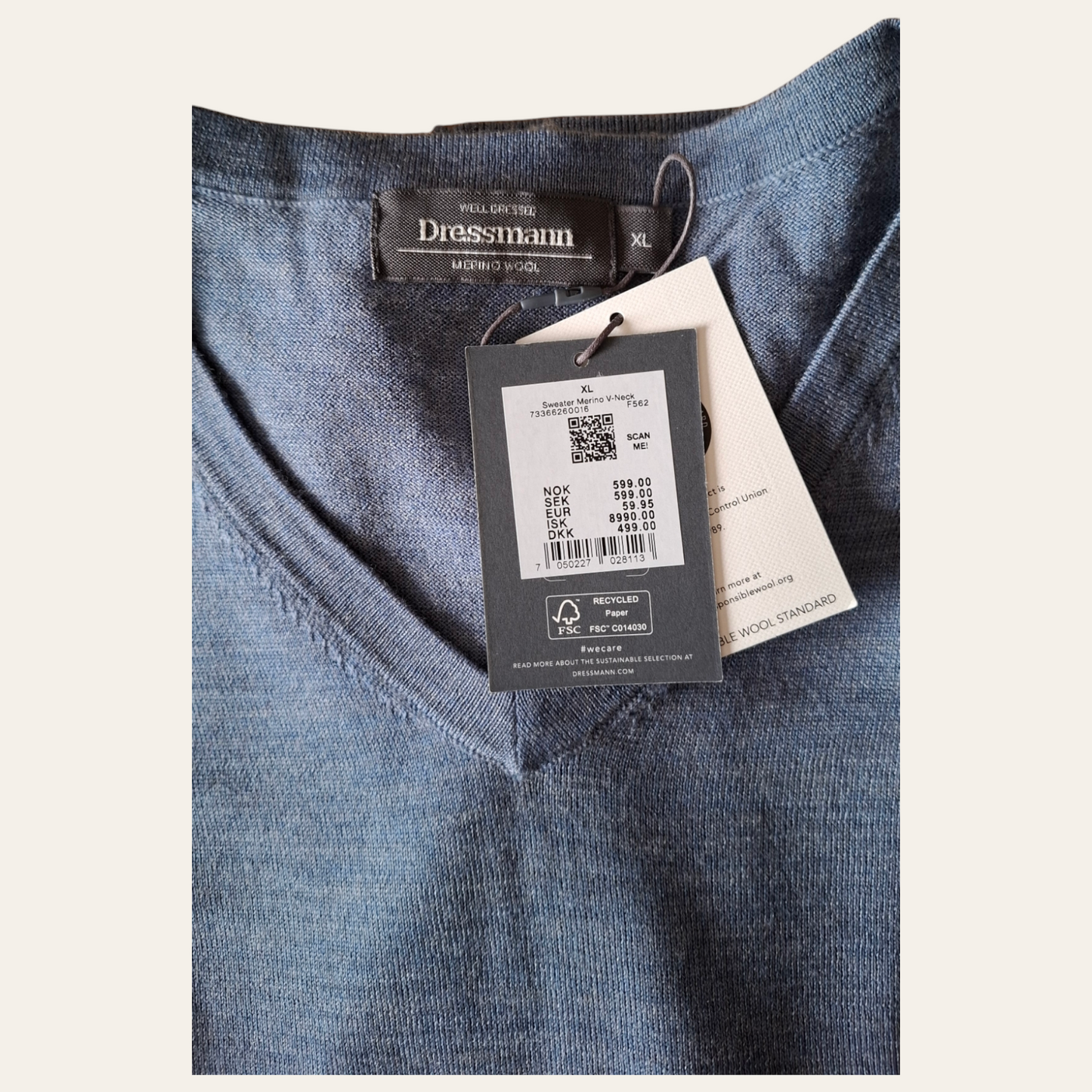 -neck merino wool shirt size XL-2XL